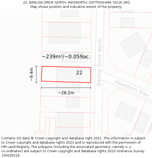 22, BARLOW DRIVE NORTH, AWSWORTH, NOTTINGHAM, NG16 2RQ: Plot and title map