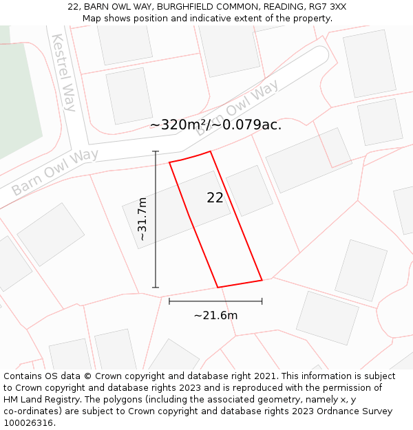 22, BARN OWL WAY, BURGHFIELD COMMON, READING, RG7 3XX: Plot and title map