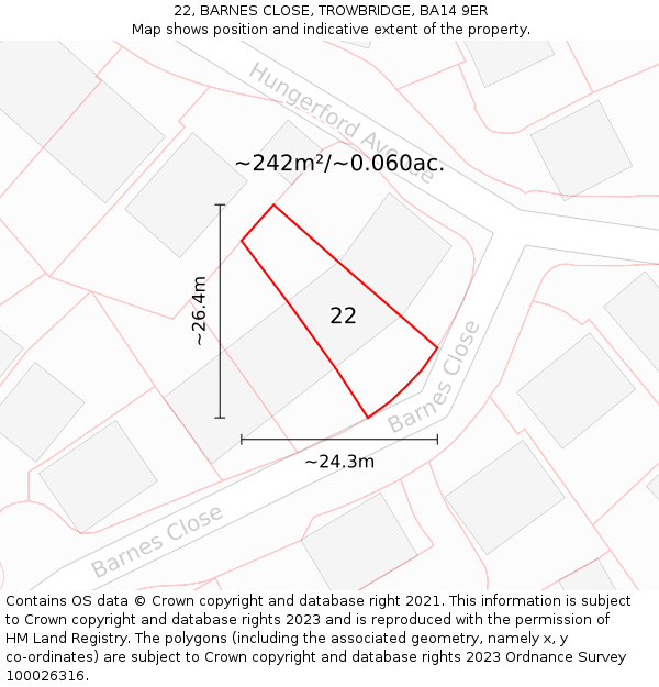 22, BARNES CLOSE, TROWBRIDGE, BA14 9ER: Plot and title map