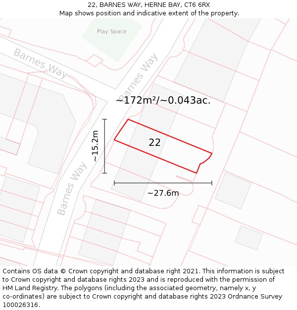 22, BARNES WAY, HERNE BAY, CT6 6RX: Plot and title map