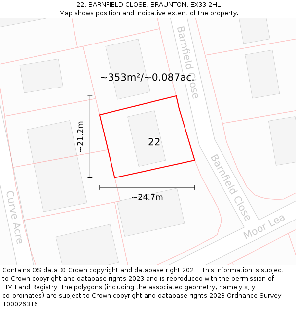 22, BARNFIELD CLOSE, BRAUNTON, EX33 2HL: Plot and title map