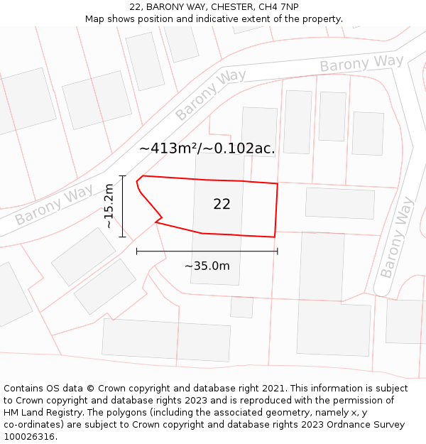 22, BARONY WAY, CHESTER, CH4 7NP: Plot and title map