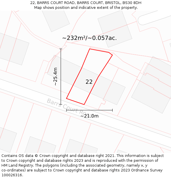 22, BARRS COURT ROAD, BARRS COURT, BRISTOL, BS30 8DH: Plot and title map
