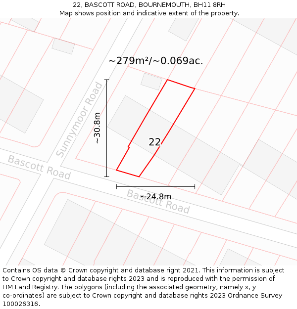 22, BASCOTT ROAD, BOURNEMOUTH, BH11 8RH: Plot and title map