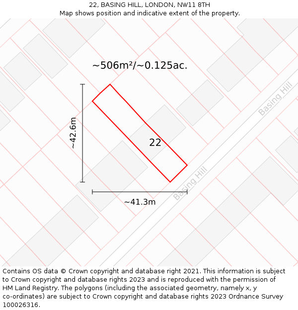 22, BASING HILL, LONDON, NW11 8TH: Plot and title map