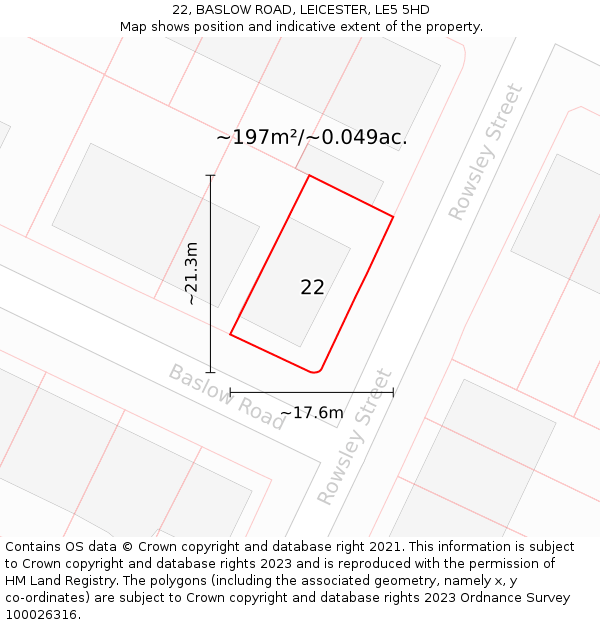 22, BASLOW ROAD, LEICESTER, LE5 5HD: Plot and title map