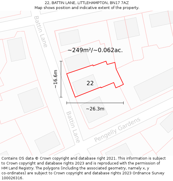 22, BATTIN LANE, LITTLEHAMPTON, BN17 7AZ: Plot and title map
