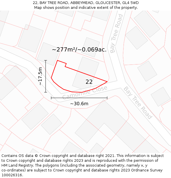 22, BAY TREE ROAD, ABBEYMEAD, GLOUCESTER, GL4 5WD: Plot and title map