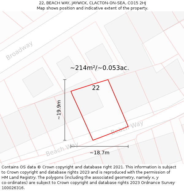 22, BEACH WAY, JAYWICK, CLACTON-ON-SEA, CO15 2HJ: Plot and title map