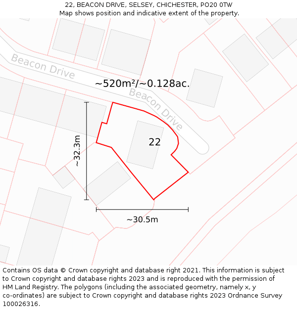 22, BEACON DRIVE, SELSEY, CHICHESTER, PO20 0TW: Plot and title map