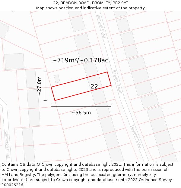22, BEADON ROAD, BROMLEY, BR2 9AT: Plot and title map