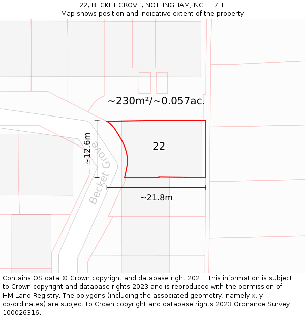 22, BECKET GROVE, NOTTINGHAM, NG11 7HF: Plot and title map