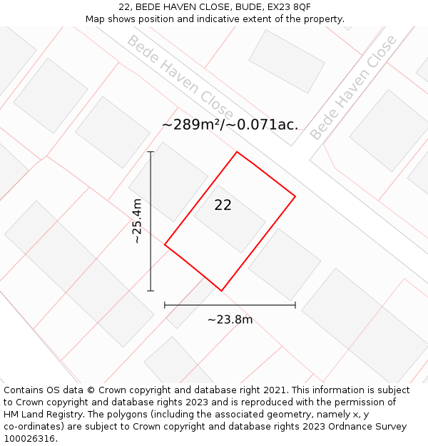 22, BEDE HAVEN CLOSE, BUDE, EX23 8QF: Plot and title map