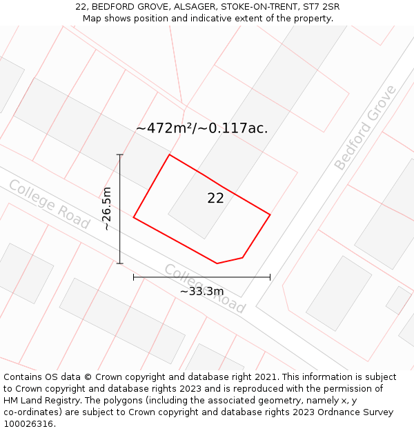 22, BEDFORD GROVE, ALSAGER, STOKE-ON-TRENT, ST7 2SR: Plot and title map