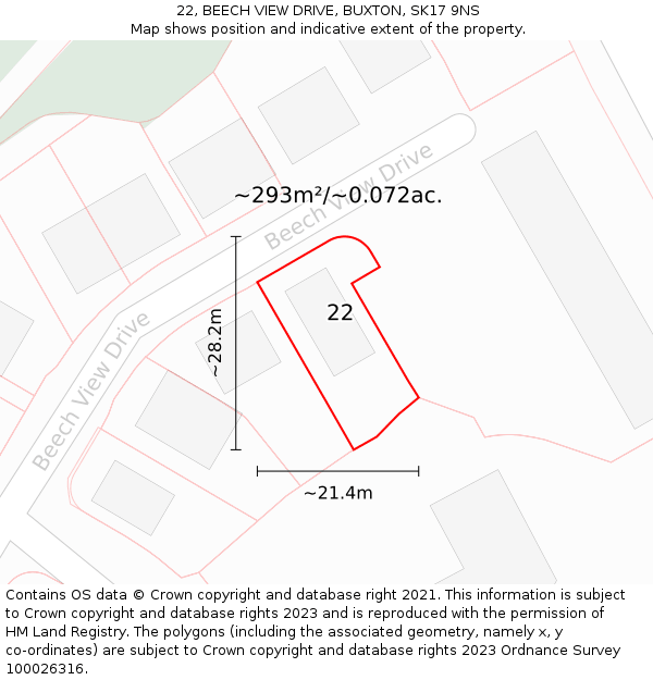 22, BEECH VIEW DRIVE, BUXTON, SK17 9NS: Plot and title map