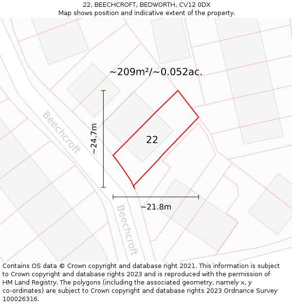 22, BEECHCROFT, BEDWORTH, CV12 0DX: Plot and title map