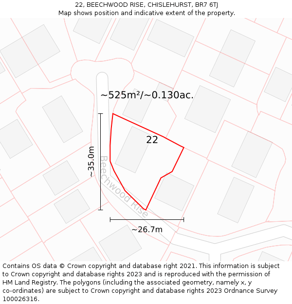 22, BEECHWOOD RISE, CHISLEHURST, BR7 6TJ: Plot and title map