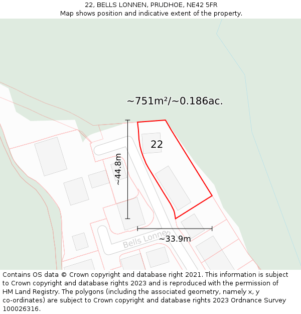 22, BELLS LONNEN, PRUDHOE, NE42 5FR: Plot and title map