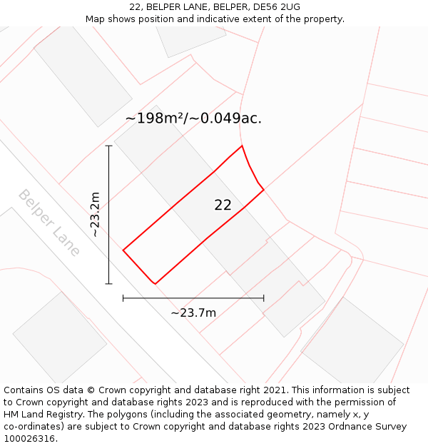 22, BELPER LANE, BELPER, DE56 2UG: Plot and title map