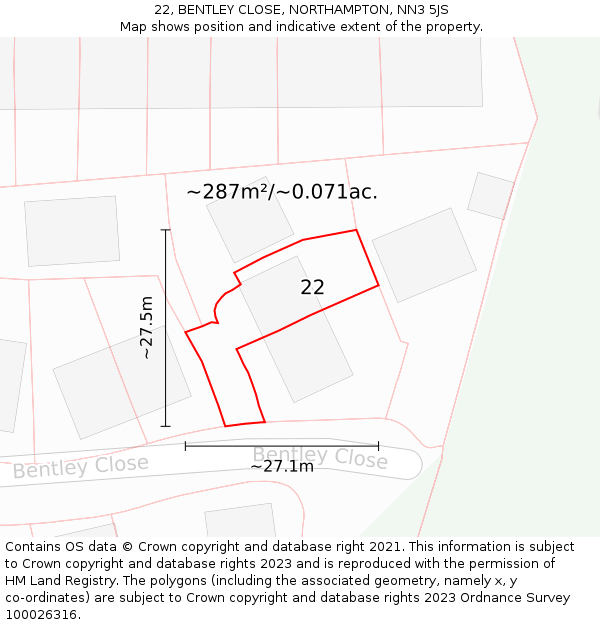 22, BENTLEY CLOSE, NORTHAMPTON, NN3 5JS: Plot and title map