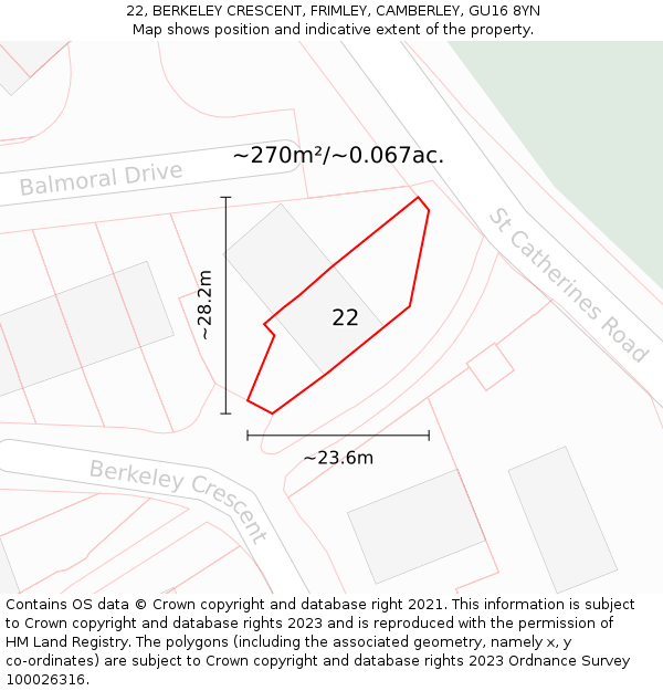 22, BERKELEY CRESCENT, FRIMLEY, CAMBERLEY, GU16 8YN: Plot and title map