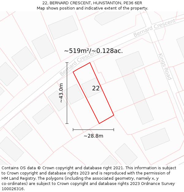 22, BERNARD CRESCENT, HUNSTANTON, PE36 6ER: Plot and title map