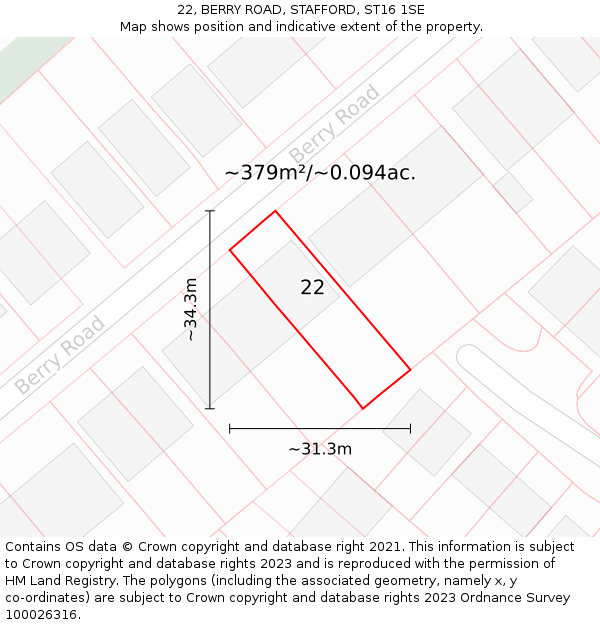 22, BERRY ROAD, STAFFORD, ST16 1SE: Plot and title map