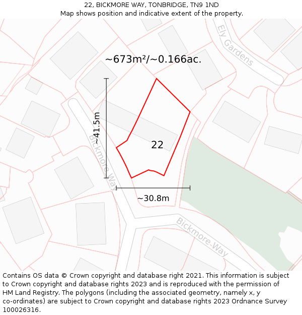 22, BICKMORE WAY, TONBRIDGE, TN9 1ND: Plot and title map