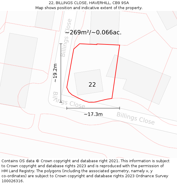 22, BILLINGS CLOSE, HAVERHILL, CB9 9SA: Plot and title map