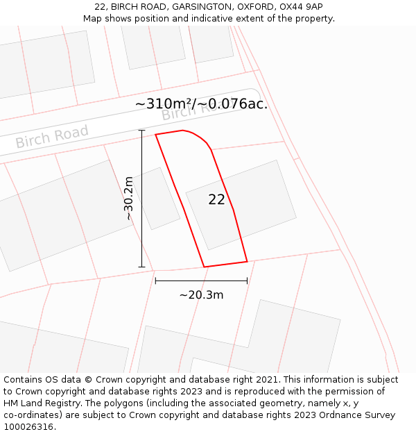 22, BIRCH ROAD, GARSINGTON, OXFORD, OX44 9AP: Plot and title map