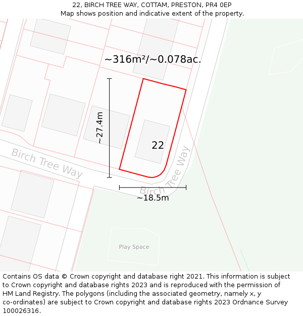 22, BIRCH TREE WAY, COTTAM, PRESTON, PR4 0EP: Plot and title map
