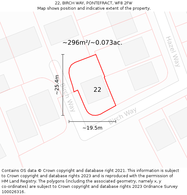 22, BIRCH WAY, PONTEFRACT, WF8 2FW: Plot and title map
