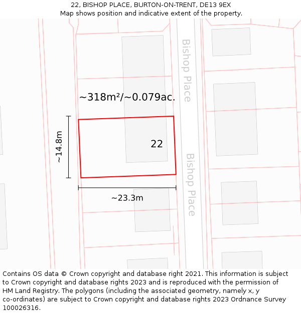 22, BISHOP PLACE, BURTON-ON-TRENT, DE13 9EX: Plot and title map