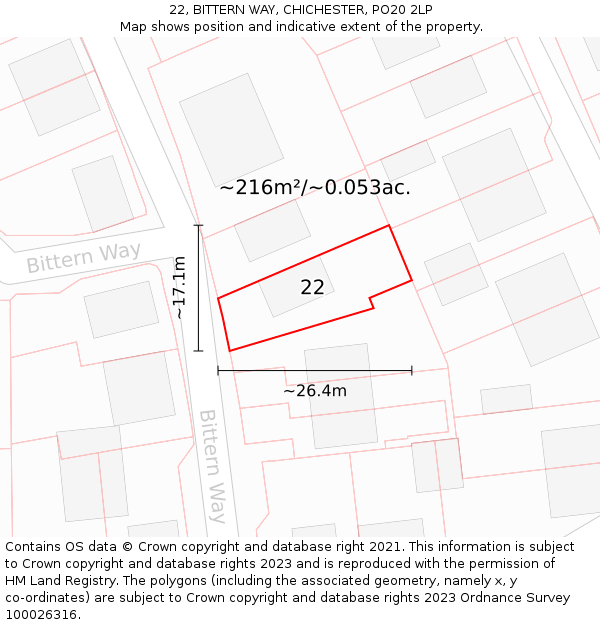 22, BITTERN WAY, CHICHESTER, PO20 2LP: Plot and title map