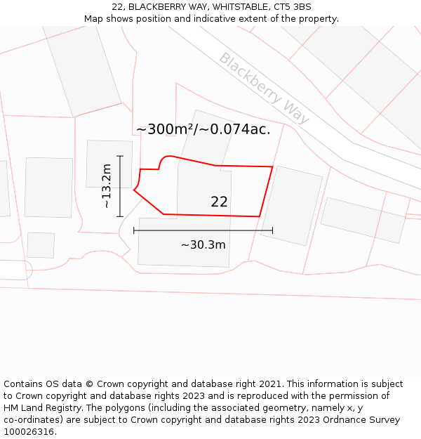 22, BLACKBERRY WAY, WHITSTABLE, CT5 3BS: Plot and title map