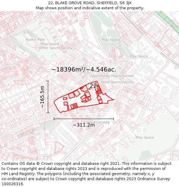 22, BLAKE GROVE ROAD, SHEFFIELD, S6 3JX: Plot and title map