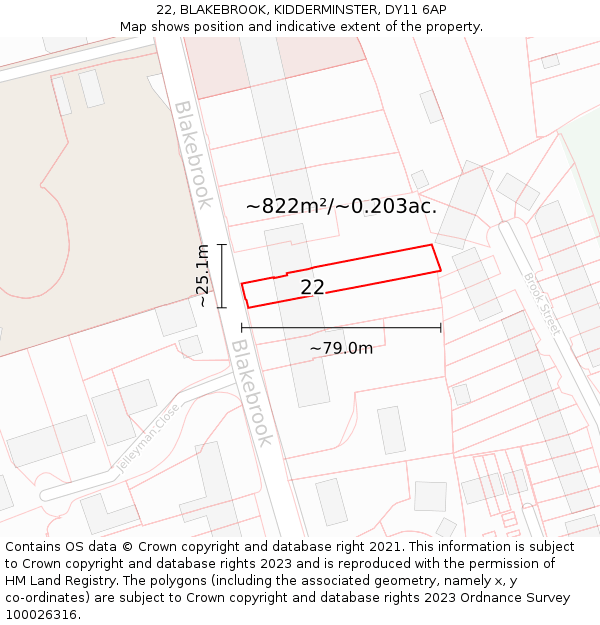 22, BLAKEBROOK, KIDDERMINSTER, DY11 6AP: Plot and title map