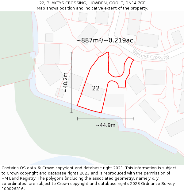 22, BLAKEYS CROSSING, HOWDEN, GOOLE, DN14 7GE: Plot and title map