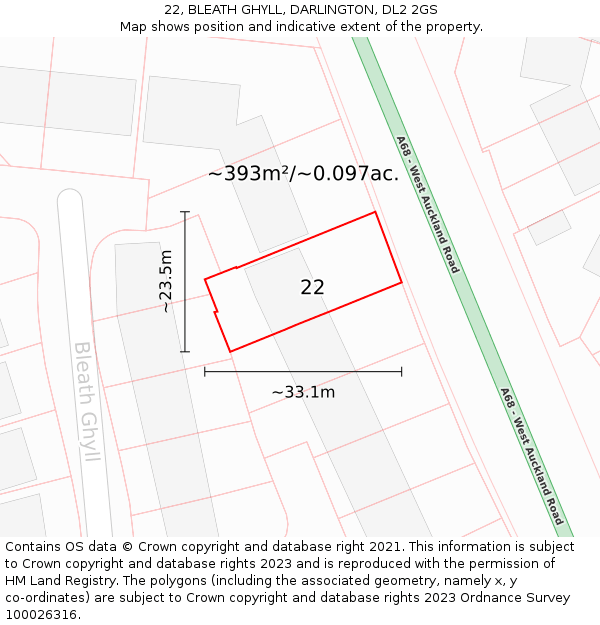 22, BLEATH GHYLL, DARLINGTON, DL2 2GS: Plot and title map