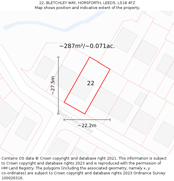 22, BLETCHLEY WAY, HORSFORTH, LEEDS, LS18 4FZ: Plot and title map