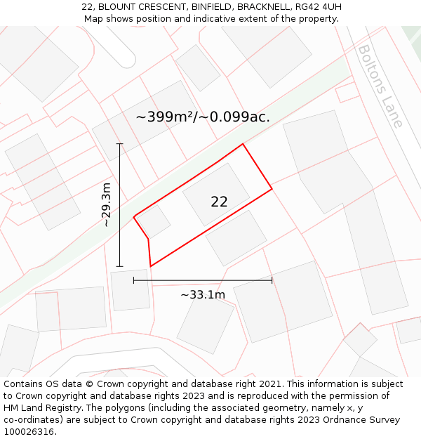 22, BLOUNT CRESCENT, BINFIELD, BRACKNELL, RG42 4UH: Plot and title map