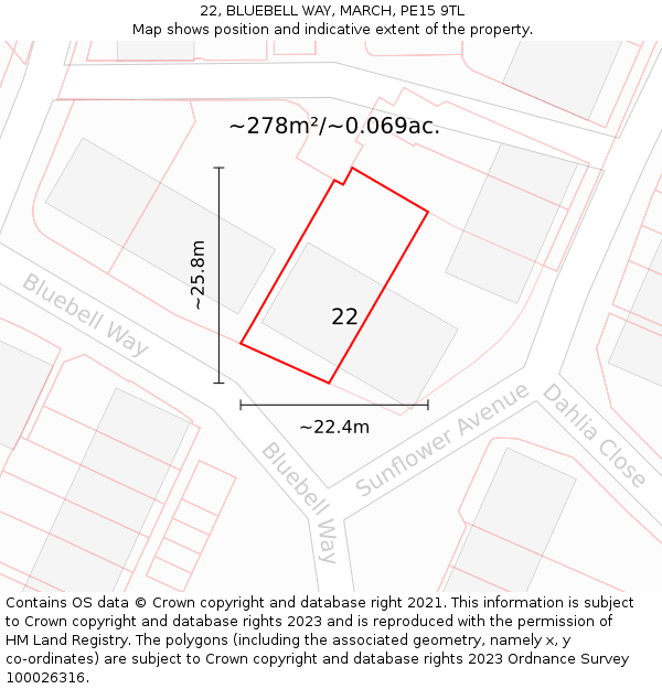 22, BLUEBELL WAY, MARCH, PE15 9TL: Plot and title map