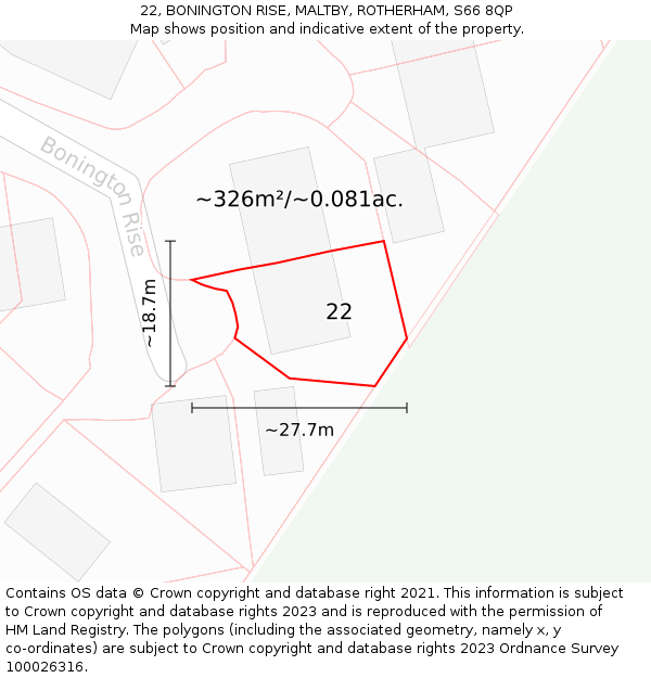 22, BONINGTON RISE, MALTBY, ROTHERHAM, S66 8QP: Plot and title map