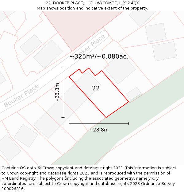 22, BOOKER PLACE, HIGH WYCOMBE, HP12 4QX: Plot and title map