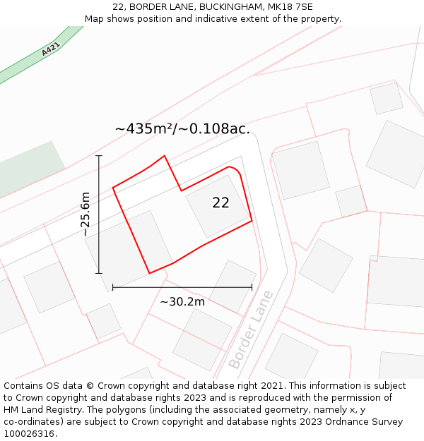 22, BORDER LANE, BUCKINGHAM, MK18 7SE: Plot and title map