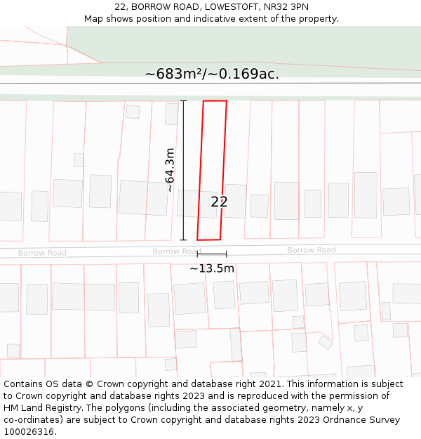 22, BORROW ROAD, LOWESTOFT, NR32 3PN: Plot and title map