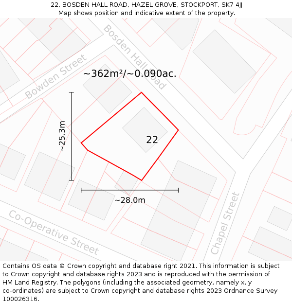 22, BOSDEN HALL ROAD, HAZEL GROVE, STOCKPORT, SK7 4JJ: Plot and title map
