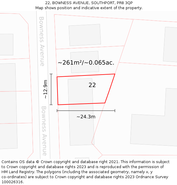 22, BOWNESS AVENUE, SOUTHPORT, PR8 3QP: Plot and title map