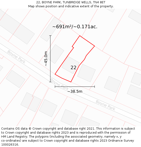 22, BOYNE PARK, TUNBRIDGE WELLS, TN4 8ET: Plot and title map
