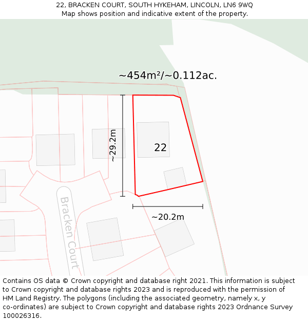 22, BRACKEN COURT, SOUTH HYKEHAM, LINCOLN, LN6 9WQ: Plot and title map